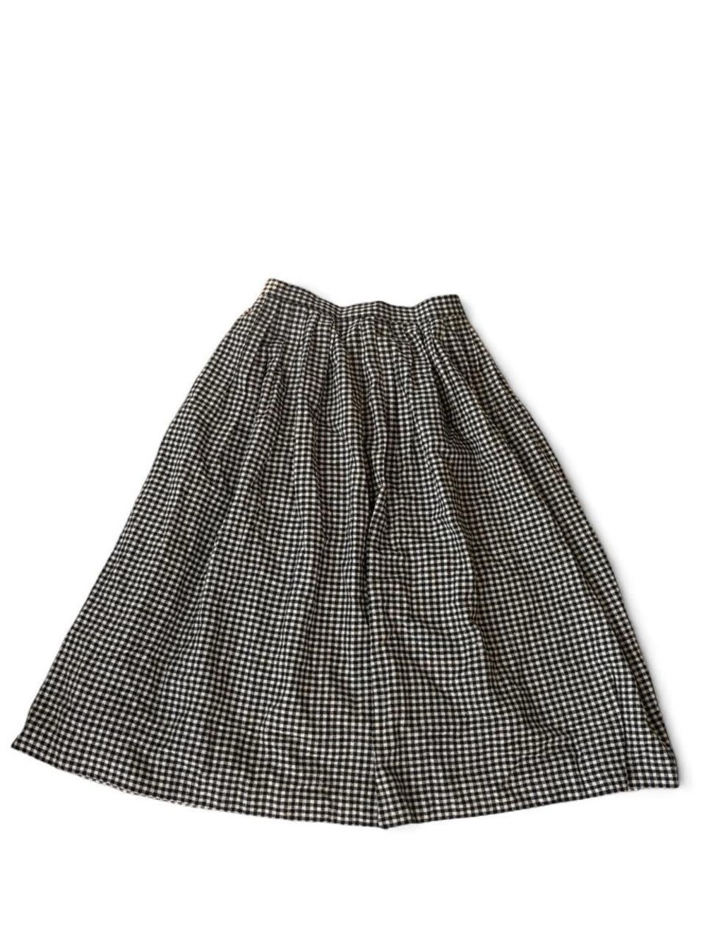 Black & White Gingham Midi Skirt with Gathered Waist